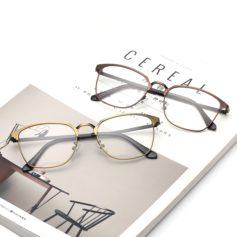 簡約時尚方框金屬潮流男眼鏡架女平光眼鏡框可配近視眼鏡 9583批發・進口・工廠・代買・代購