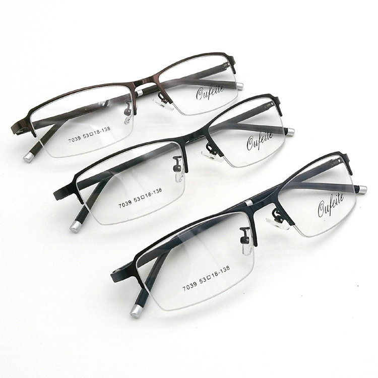純 鈦合金眼鏡架配成品近視眼鏡防輻射光學半框眼鏡框商務男款8克批發・進口・工廠・代買・代購