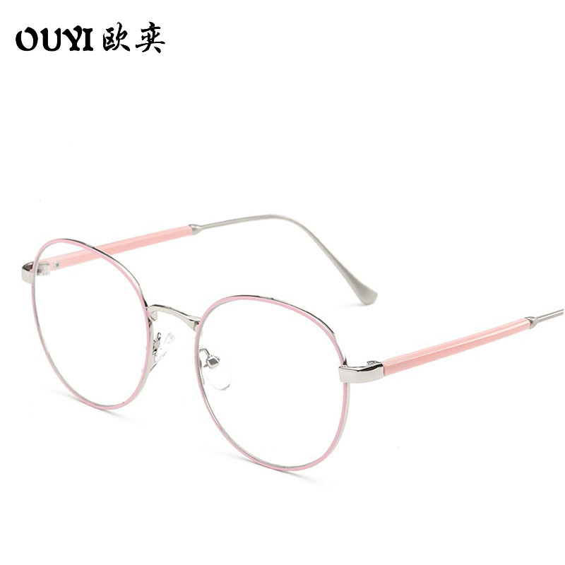新款近視眼鏡框女士 粉色復古金屬圓框平光鏡 男士超輕配鏡眼鏡架批發・進口・工廠・代買・代購