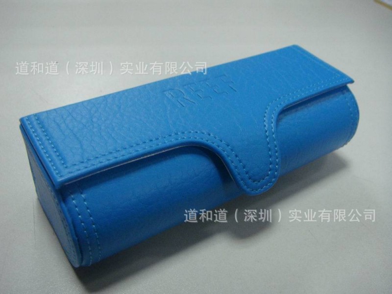 深圳工廠定製藍色PU車線翻蓋眼鏡皮盒 出口眼鏡盒批發・進口・工廠・代買・代購