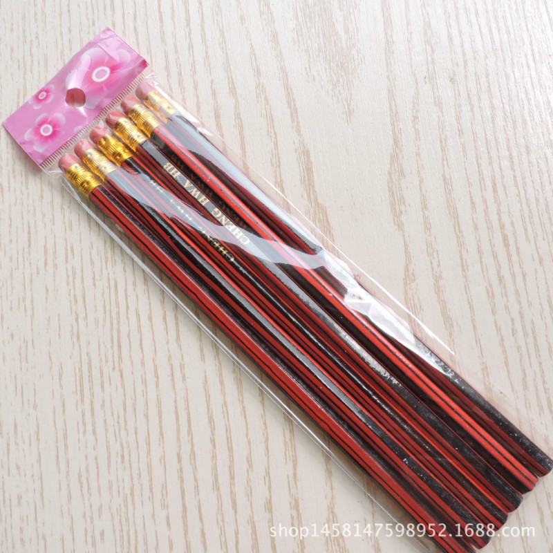 一元文具批發  一包六支紅鉛筆  好質量帶橡皮擦鉛筆批發・進口・工廠・代買・代購