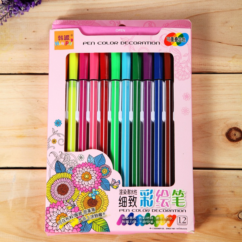 新款韓派細致彩繪筆簡裝兒童水彩筆12色套裝耐水性安全無毒工廠,批發,進口,代購