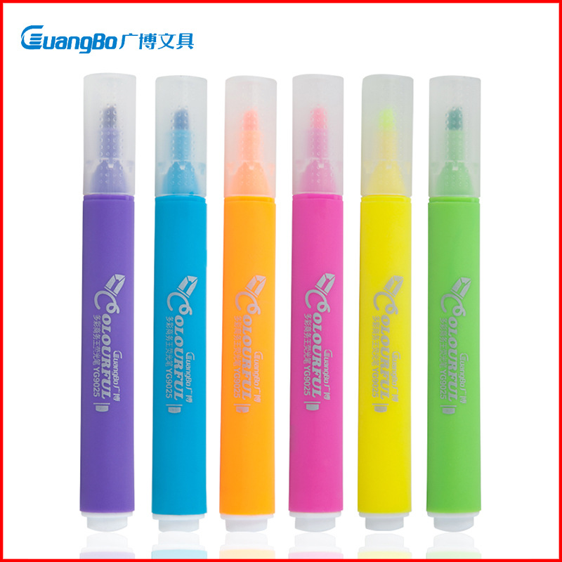 廣博YG9025 糖果色熒光筆三角桿彩色標記筆塗鴉筆彩色筆6支裝工廠,批發,進口,代購