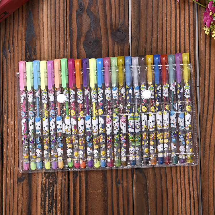 24色PVC袋裝熒光筆閃光筆 彩色中性筆學生文具套裝彩筆塗鴉筆工廠,批發,進口,代購