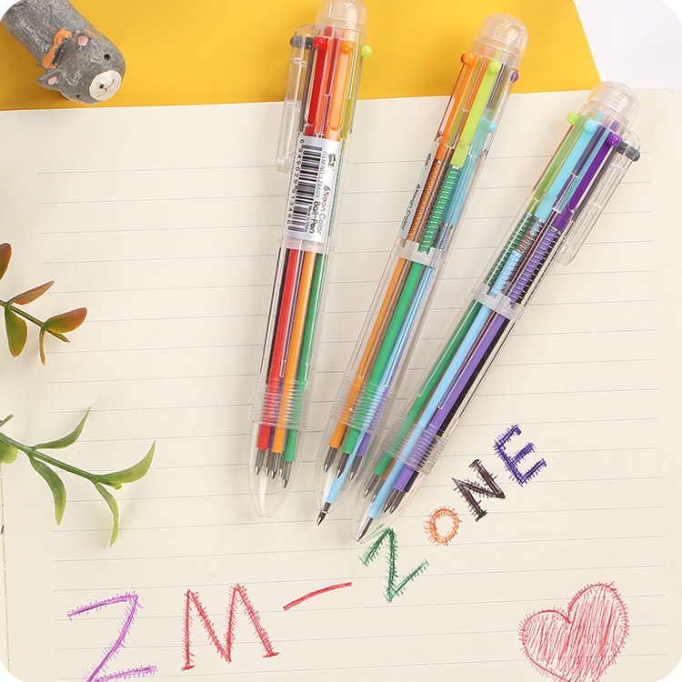韓國創意可愛卡通多色圓珠筆 學生伸縮筆彩色個性油筆文具6色筆芯批發・進口・工廠・代買・代購