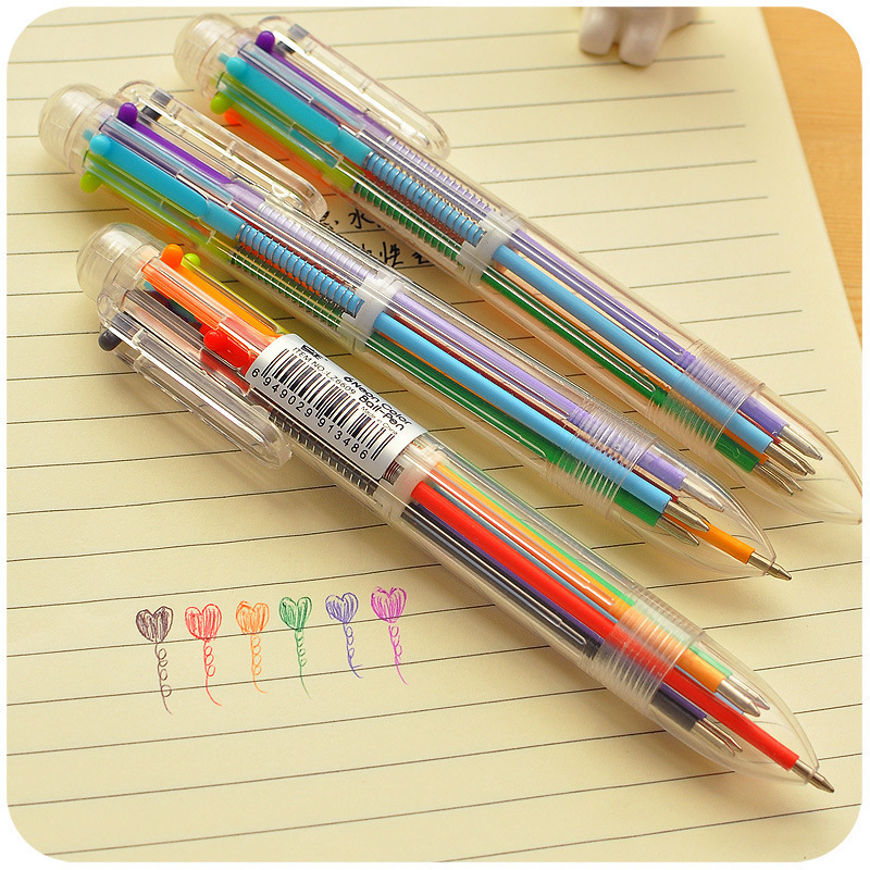 愛楠創意文具 可愛多色圓珠筆 透明桿多功能按動彩色油筆 6支筆芯工廠,批發,進口,代購