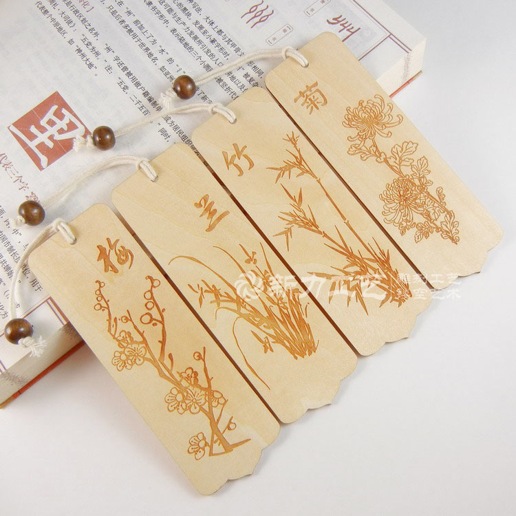梅蘭竹菊木製雕刻書簽    中國風木質書簽   定製LOGO及二維碼批發・進口・工廠・代買・代購