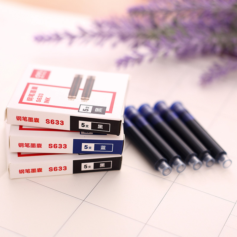 得力S633鋼筆墨囊5支裝水筆囊墨膽 黑色/藍色 可替換墨水鋼筆替芯工廠,批發,進口,代購