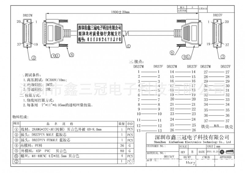 訂做DB37P數據線線,DB37串口線1.8米/1.5米/3米工廠,批發,進口,代購