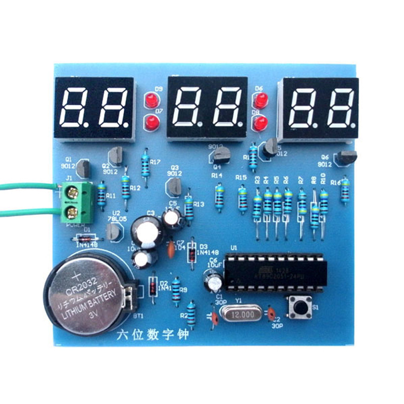 AT89C2051六位數字鐘套件 單片機 6位 LED時鐘 電子製作散件 DIY工廠,批發,進口,代購