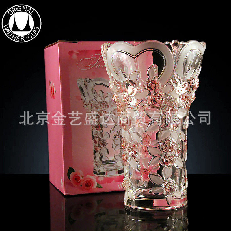德國韋特粉色甜心玫瑰水晶玻璃臺麵花瓶傢居裝飾禮品擺件批發・進口・工廠・代買・代購