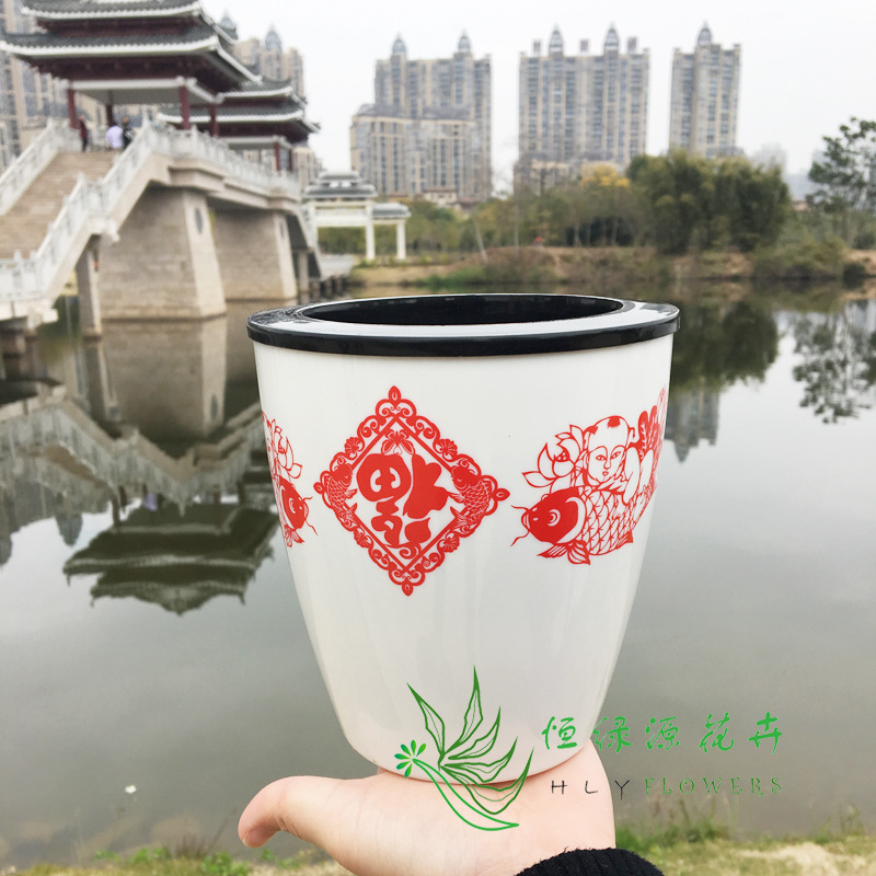 廠傢直銷小盆栽水培自吸水花盆 懶人花盆仿陶黑白色塑料 傳統剪紙工廠,批發,進口,代購