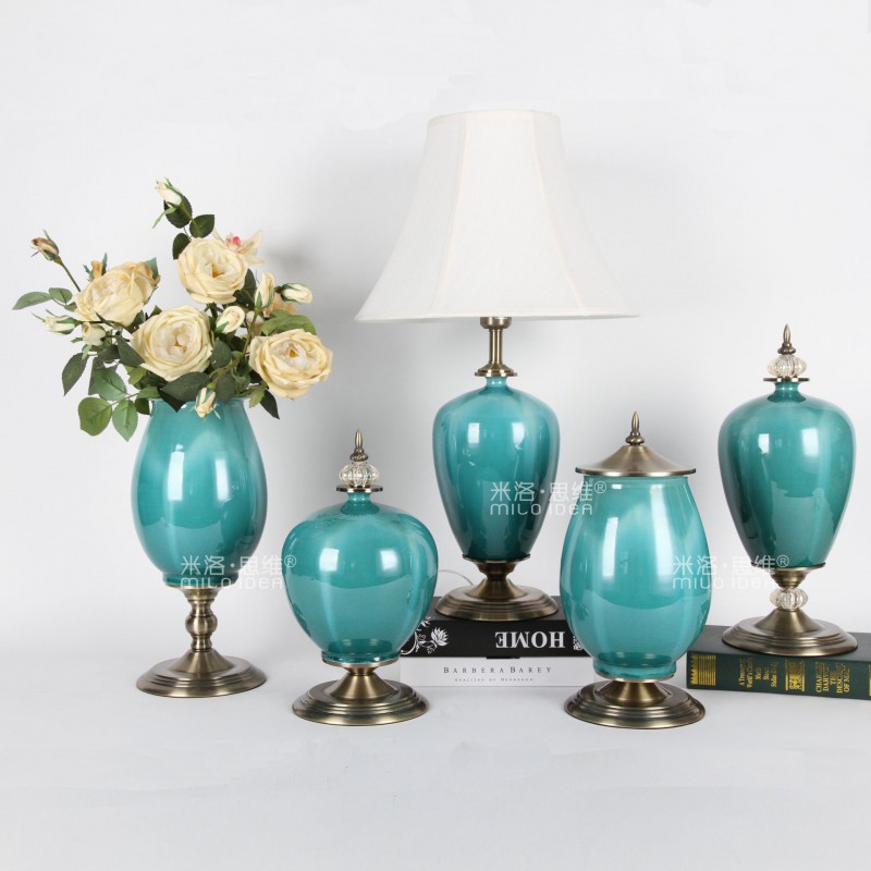 新品新古典歐式復古奢華樣板房客廳傢居軟裝飾品藍色陶瓷花瓶擺件批發・進口・工廠・代買・代購