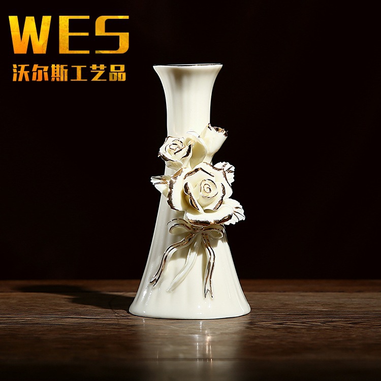 廠傢生產批發 陶瓷花瓶 創意玫瑰花花瓶 純手工乳白色花瓶 可定製批發・進口・工廠・代買・代購