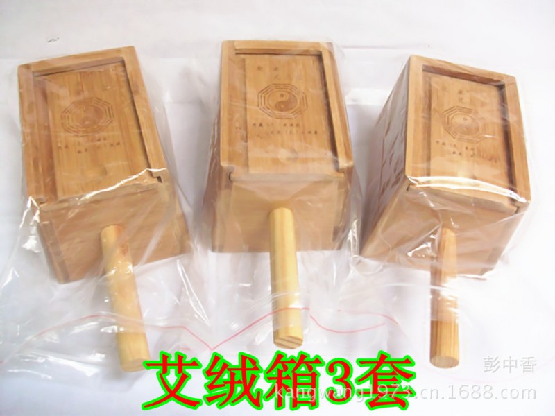 碳化竹製艾灸盒艾灸器防燙手柄艾絨針灸溫灸盒雙柱艾絨箱工廠,批發,進口,代購